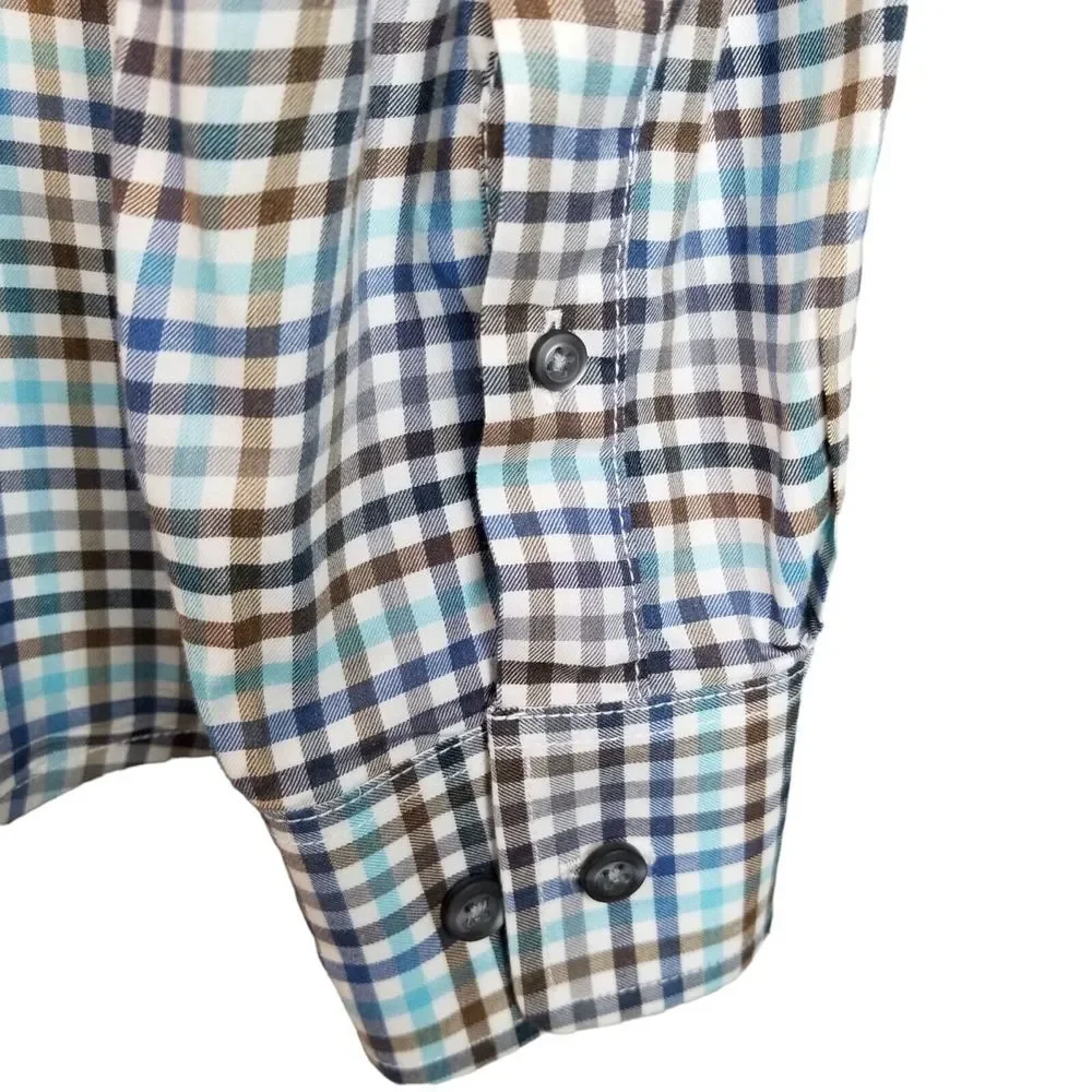 Johnnie O Hangin Out Shirt Mens Large Blue Gray Plaid Surf Button Up Long Sleeve - Picture 5 of 11